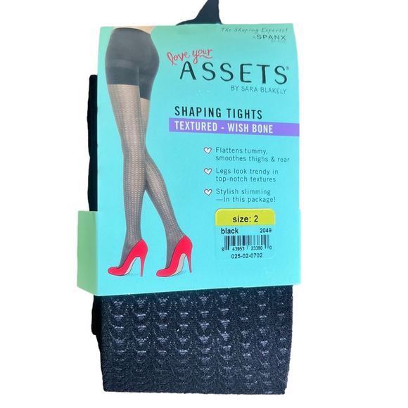 Love Your Assets by SPANX Black Textured Wish Bone Shaping Tights Size 2 - Picture 1 of 7